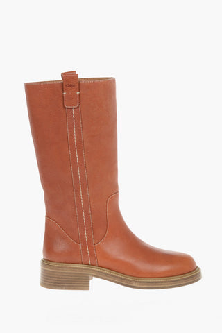 Contrasting Seams EDITH Leather High Boots