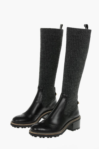 Stivali Alti FRANNE In Tessuto E Pelle Con Dettagli Brogues