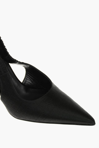 10 cm Heel Crocodile Print Satin Slingback Shoes