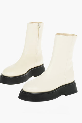 Platform Sole Leather Ankle Boots