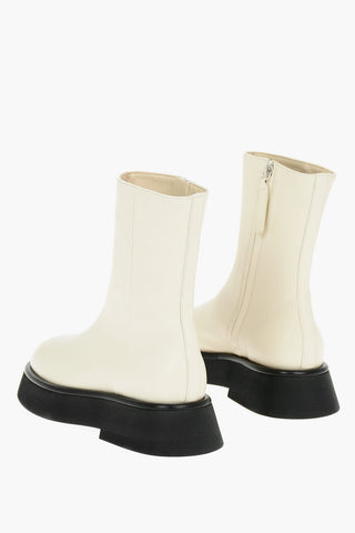 Platform Sole Leather Ankle Boots