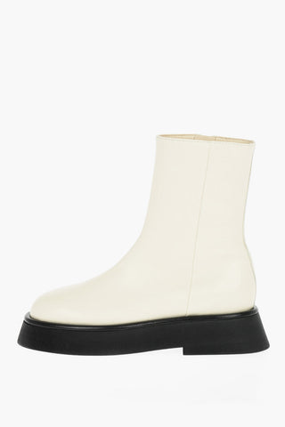 Platform Sole Leather Ankle Boots