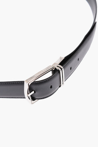 Cintura in Pelle Reversibile con Fibbia Argentata 35mm