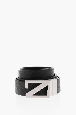 35mm Silver Monogram Reversible Leather Belt