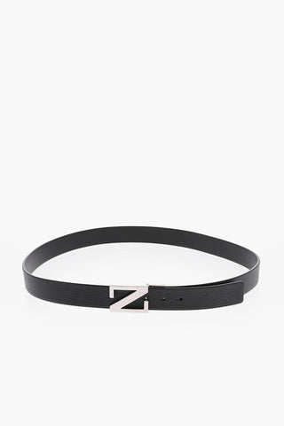 35mm Silver Monogram Reversible Leather Belt