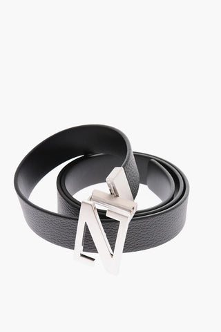 35mm Silver Monogram Reversible Leather Belt