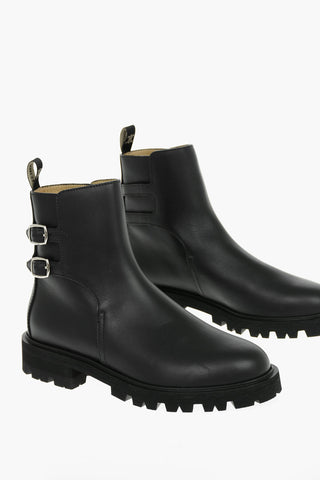 Leather MARGARET Double-buckled Combat Boots