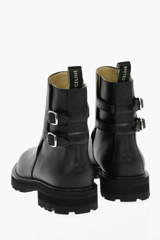 Leather MARGARET Double-buckled Combat Boots