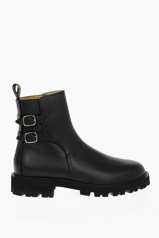 Leather MARGARET Double-buckled Combat Boots