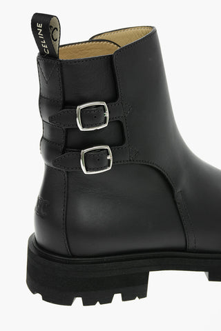 Leather MARGARET Double-buckled Combat Boots