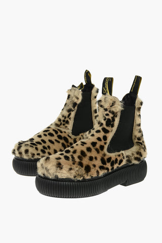 Leopard Motif Shearling ARPEGE Chelsea Boots with Platform Sole