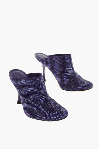 Suede Leather DOT Mules with All-over rhinestones 10cm