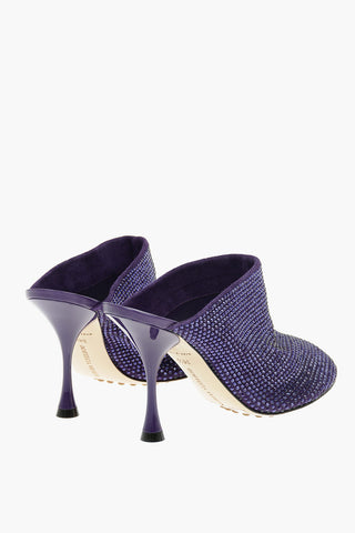 Suede Leather DOT Mules with All-over rhinestones 10cm