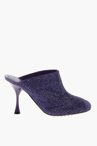 Suede Leather DOT Mules with All-over rhinestones 10cm