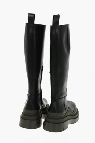 Leather TIRE Knee-high Boots with Contrasting Lug Sole