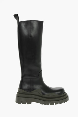 Leather TIRE Knee-high Boots with Contrasting Lug Sole