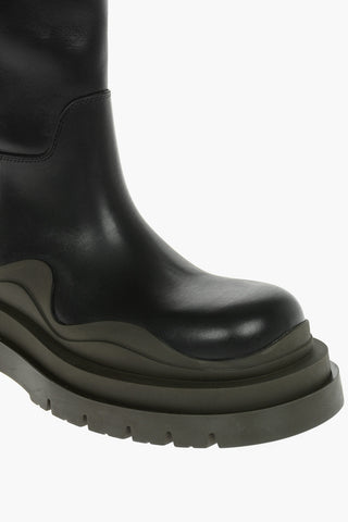 Leather TIRE Knee-high Boots with Contrasting Lug Sole