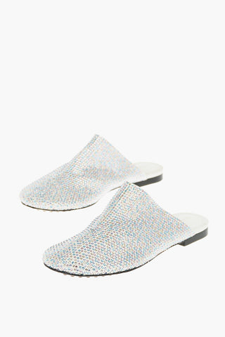 Suede Leather DOT Slippers with All-over Rhinestones