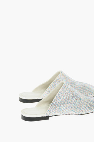 Suede Leather DOT Slippers with All-over Rhinestones