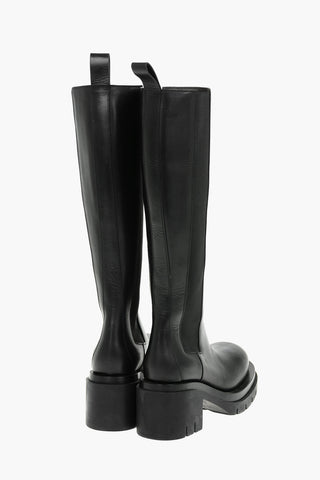 Leather Knee-high Chelsea Boots with Lug Sole 8cm