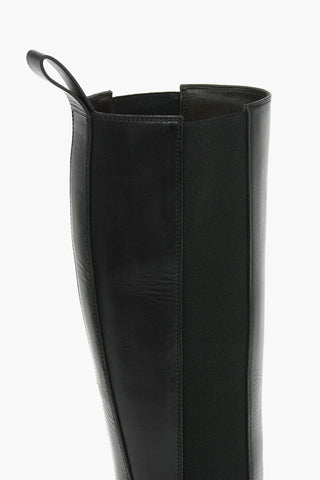 Leather Knee-high Chelsea Boots with Lug Sole 8cm