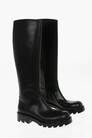 Leather Over-the-knee Boots with Cleated Sole
