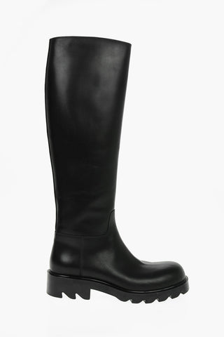 Leather Over-the-knee Boots with Cleated Sole