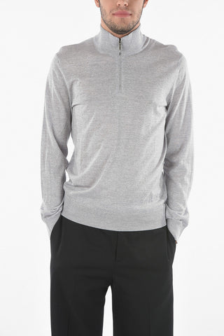 Zipped Mock Neck Wool Sweater