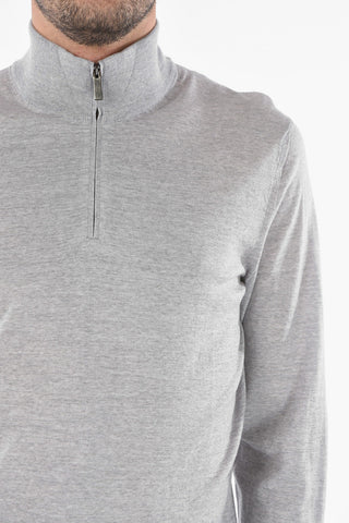 Zipped Mock Neck Wool Sweater