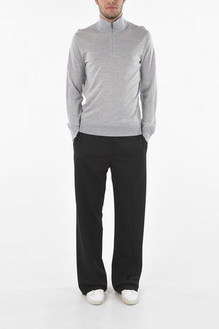 Zipped Mock Neck Wool Sweater