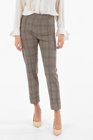 Pantaloni Tartan Con Risvolto