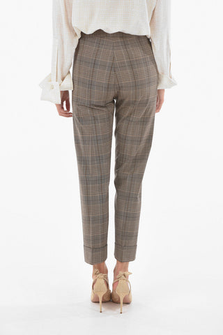 Pantaloni Tartan Con Risvolto