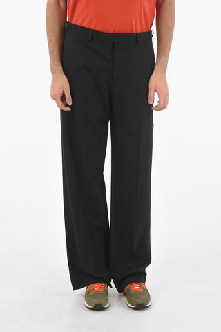 Hidden Fastening Wide Leg Virgin Wool Pants