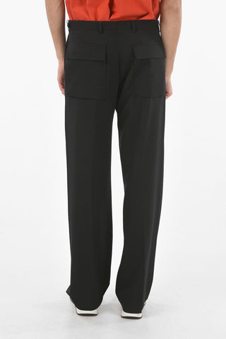 Hidden Fastening Wide Leg Virgin Wool Pants