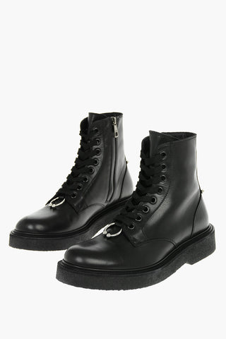 Leather PIERCED PUNK Combat Boots with Side Zip