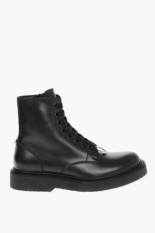 Leather PIERCED PUNK Combat Boots with Side Zip