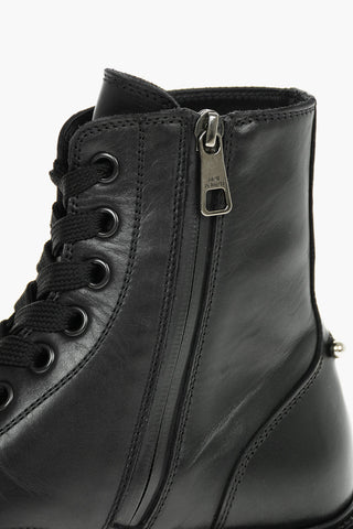 Leather PIERCED PUNK Combat Boots with Side Zip