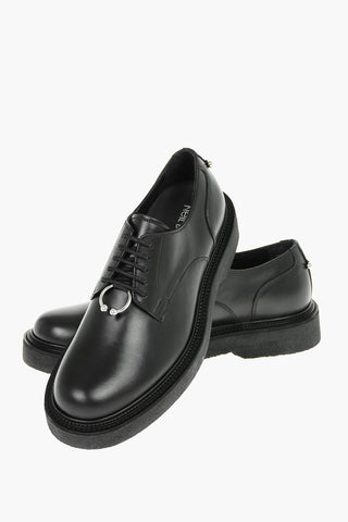 Leather PIERCED PUNK Silver Details Derby Shoes