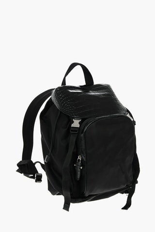Fabric Backpack with Crocodile Print Details