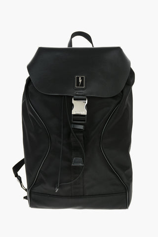 Laether and Nylon ENAMEL BADGE Backpack with Silver Details