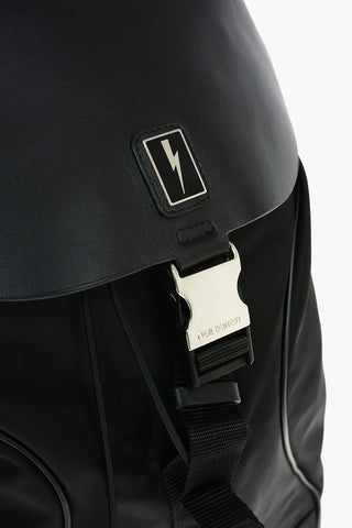 Laether and Nylon ENAMEL BADGE Backpack with Silver Details