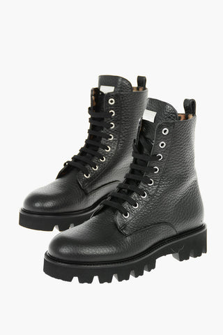 Star Studs Hammered Leather Combat Boots
