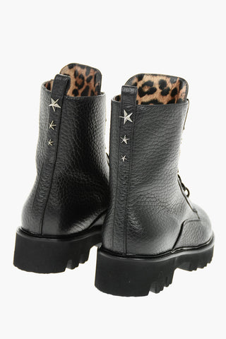 Star Studs Hammered Leather Combat Boots