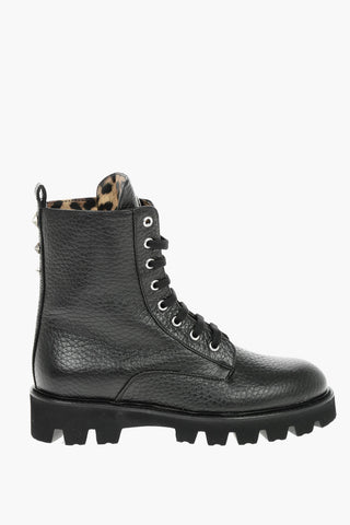 Star Studs Hammered Leather Combat Boots