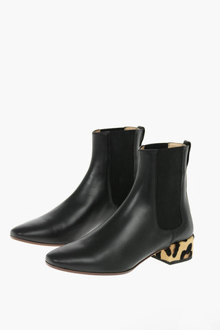 4 cm Leopard Print Heel Leather Chelsea Ankle Boots