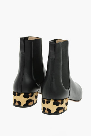 4 cm Leopard Print Heel Leather Chelsea Ankle Boots