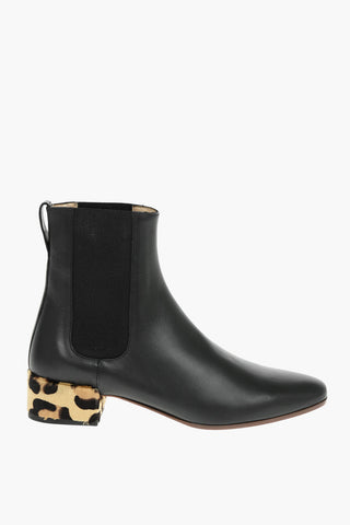 4 cm Leopard Print Heel Leather Chelsea Ankle Boots