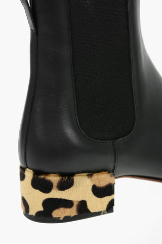 4 cm Leopard Print Heel Leather Chelsea Ankle Boots