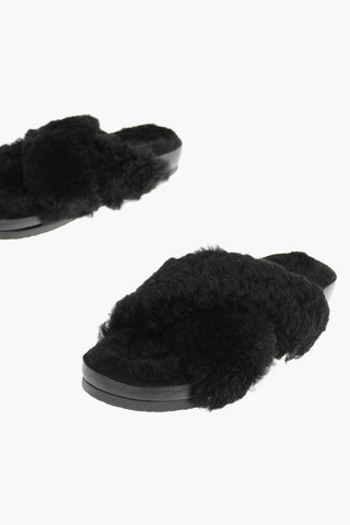 Fur Slides With Crisscross Bands