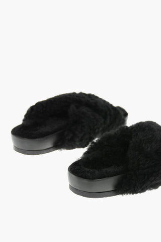 Fur Slides With Crisscross Bands
